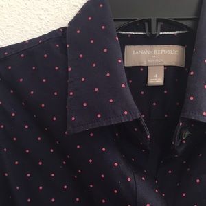 Banana Republic navy and pink polka dot blouse